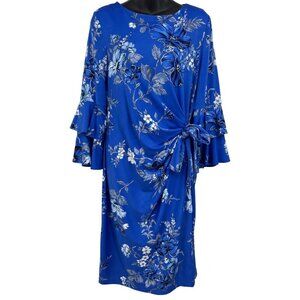 Shelby & Palmer Women Dress Size 10 Blue Floral Short Sleeve Drape Ruffle NWT Ne